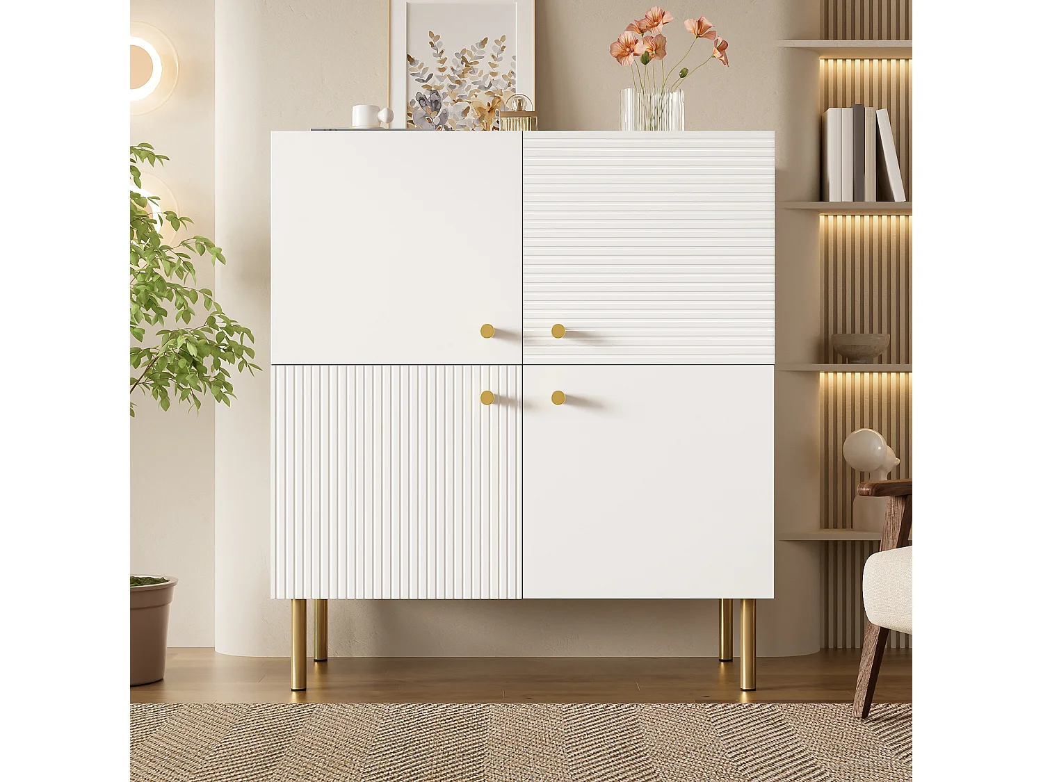 Buffet moderne pour salon - 80 x 36 x 90 cm - avec 2 portes - pieds en acier - MDF - blanc