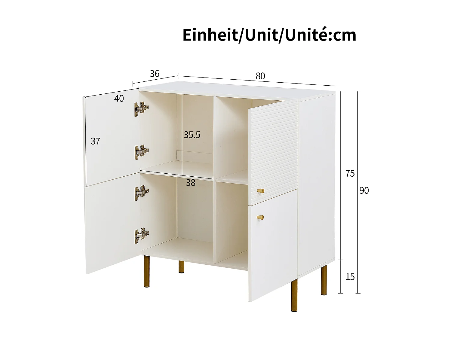 Buffet moderne pour salon - 80 x 36 x 90 cm - avec 2 portes - pieds en acier - MDF - blanc
