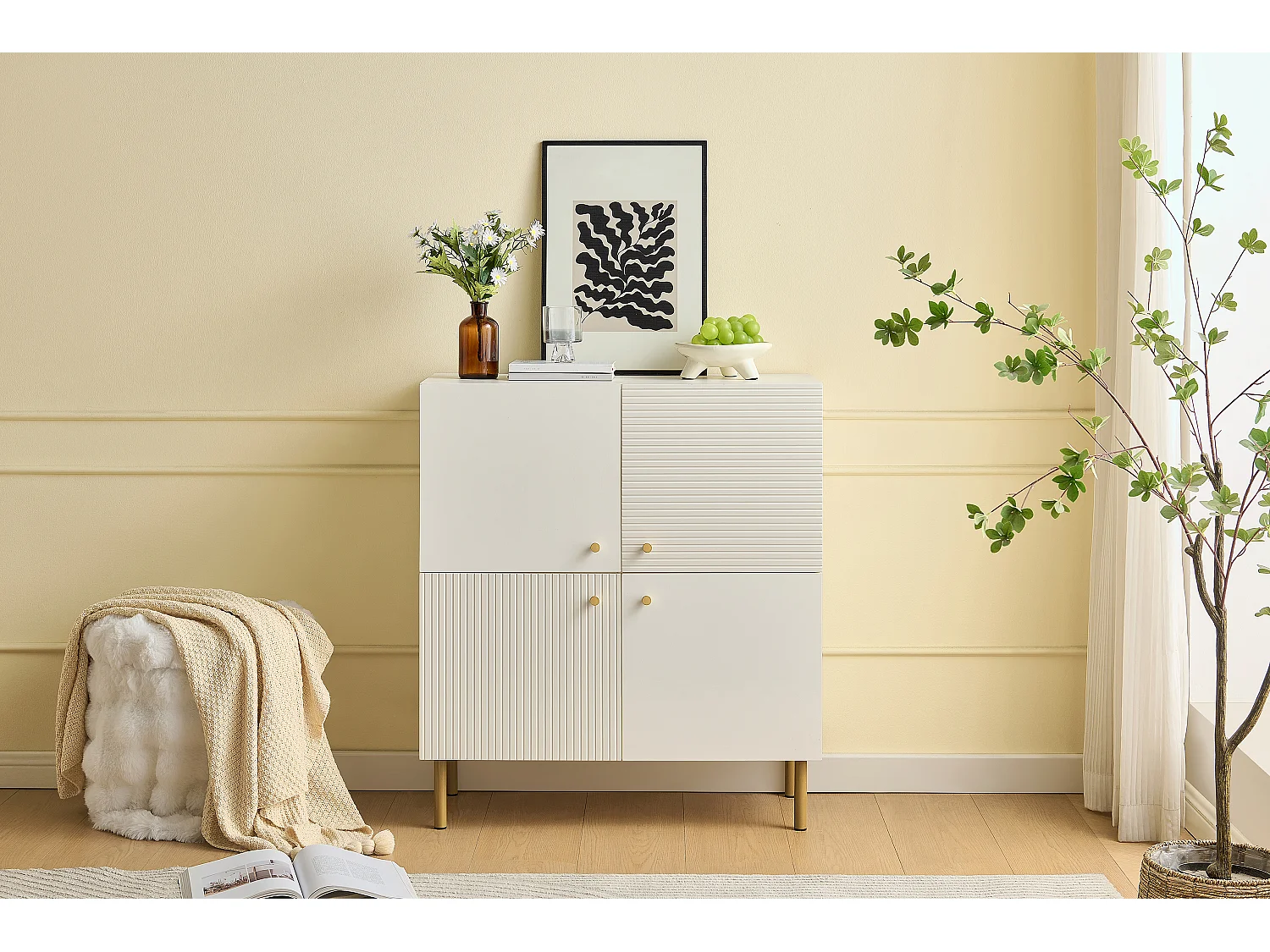 Buffet moderne pour salon - 80 x 36 x 90 cm - avec 2 portes - pieds en acier - MDF - blanc