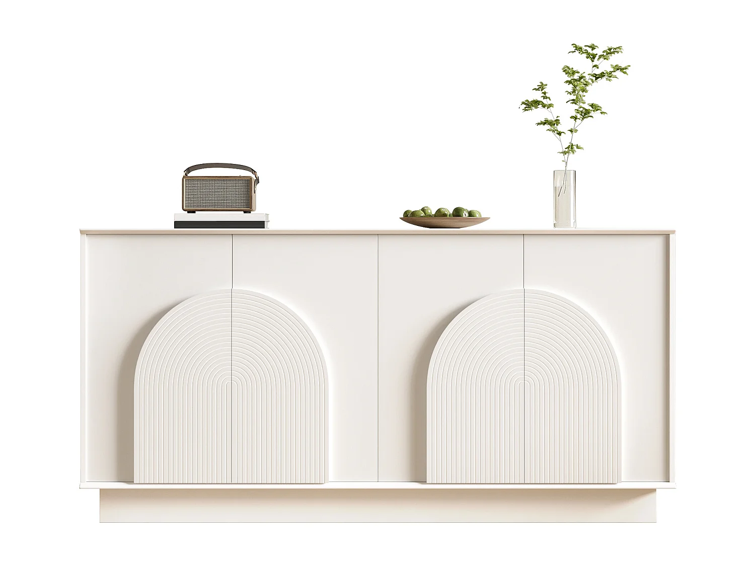 Buffet moderne pour salon - 160 x 38 x 80 cm - avec 4 portes incurvées - MDF - blanc
