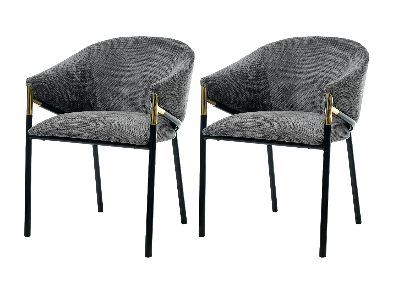 2er-Set Esszimmerstühle – 56,5 x 56,5 x 78,5 cm – Moderner Stil – Goldfarbene Armlehnen – Samt – Grau
