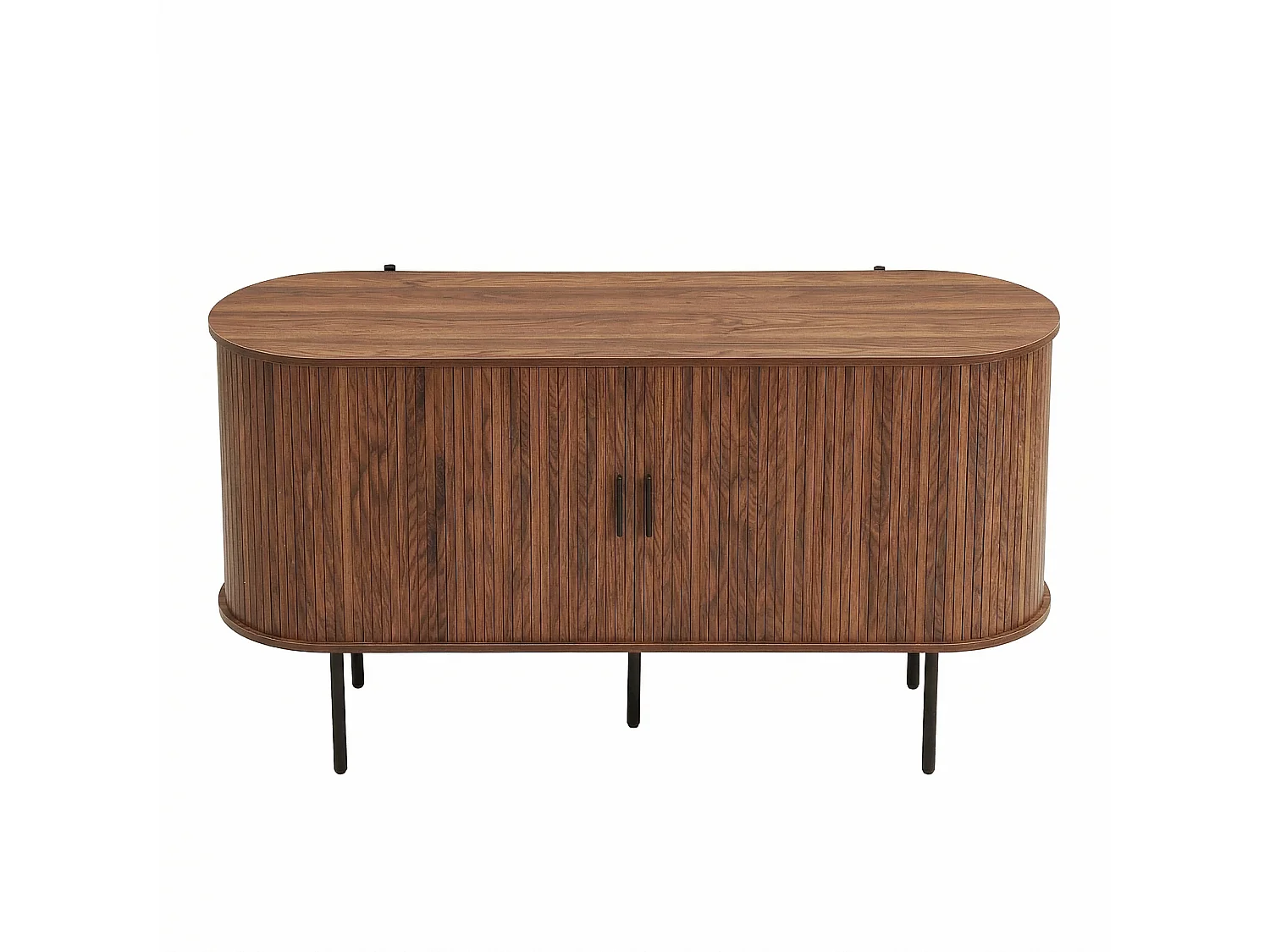 Modernes Sideboard fürs Wohnzimmer – 140 x 40 x 78 cm – mit Rolltüren – Eisenbeine – MDF – braun
