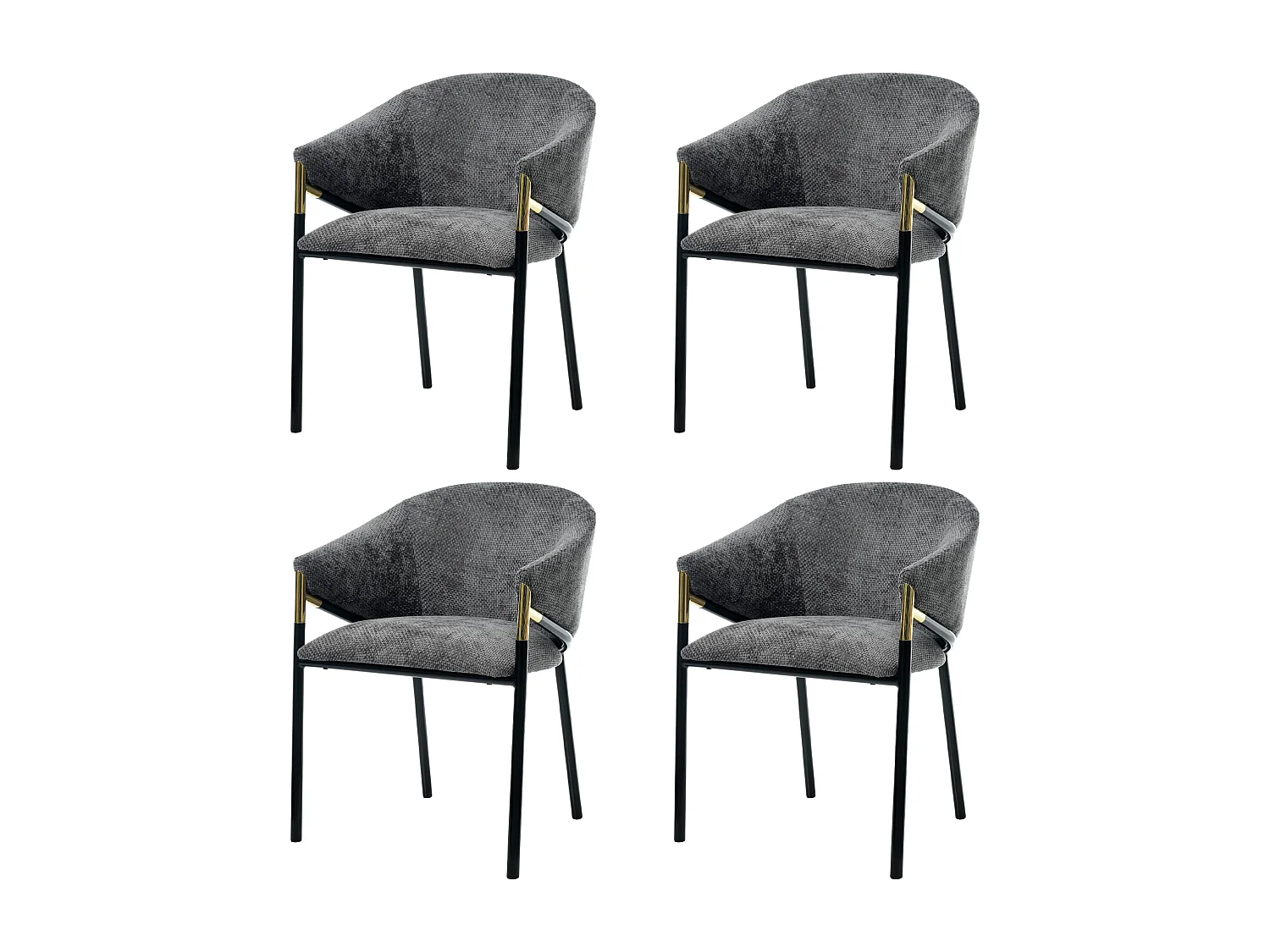 4er-Set Esszimmerstühle – 56,5 x 56,5 x 78,5 cm – Moderner Stil – Goldfarbene Armlehnen – Samt – Grau