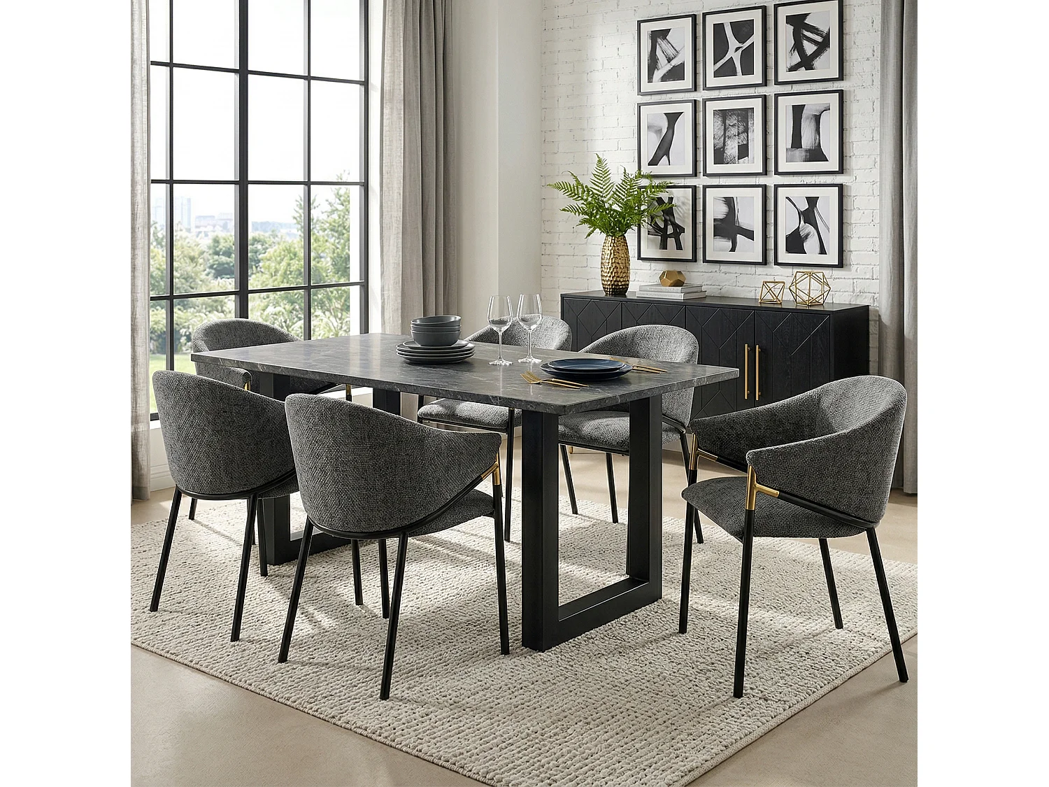 4er-Set Esszimmerstühle – 56,5 x 56,5 x 78,5 cm – Moderner Stil – Goldfarbene Armlehnen – Samt – Grau