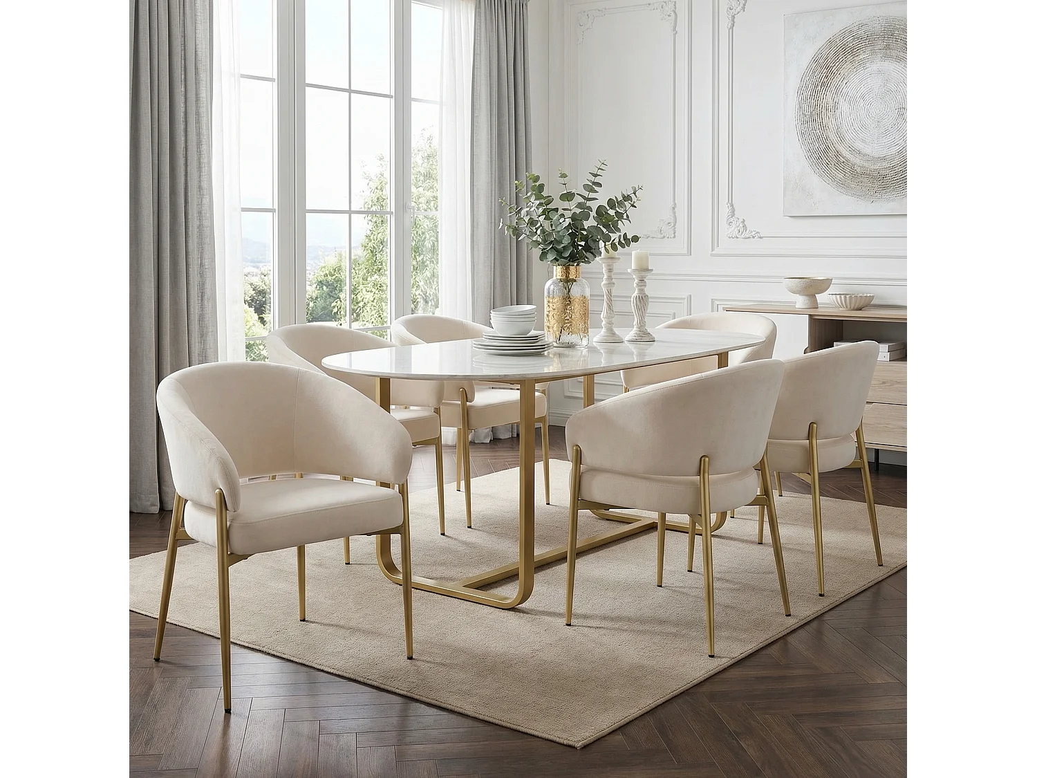 Set van 4 eetkamerstoelen - 58 x 61 x 78 cm - Moderne stijl - gouden poten - fluweel - beige