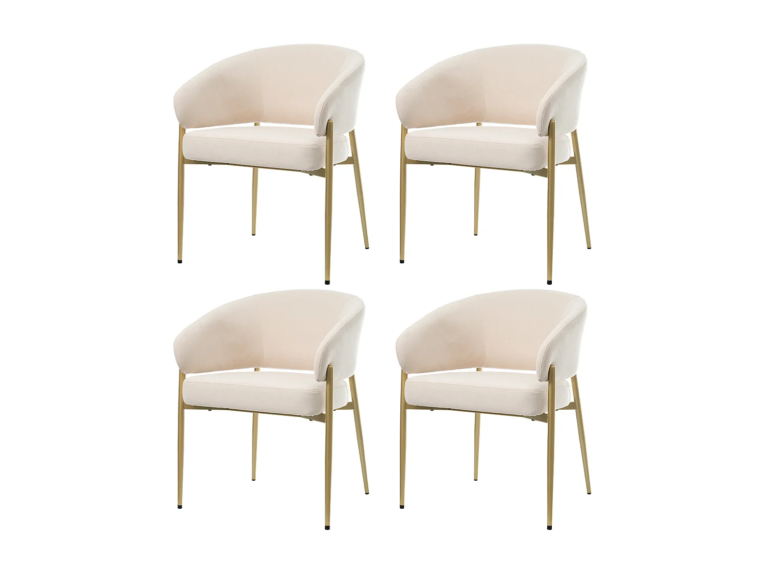 Set van 4 eetkamerstoelen - 58 x 61 x 78 cm - Moderne stijl - gouden poten - fluweel - beige