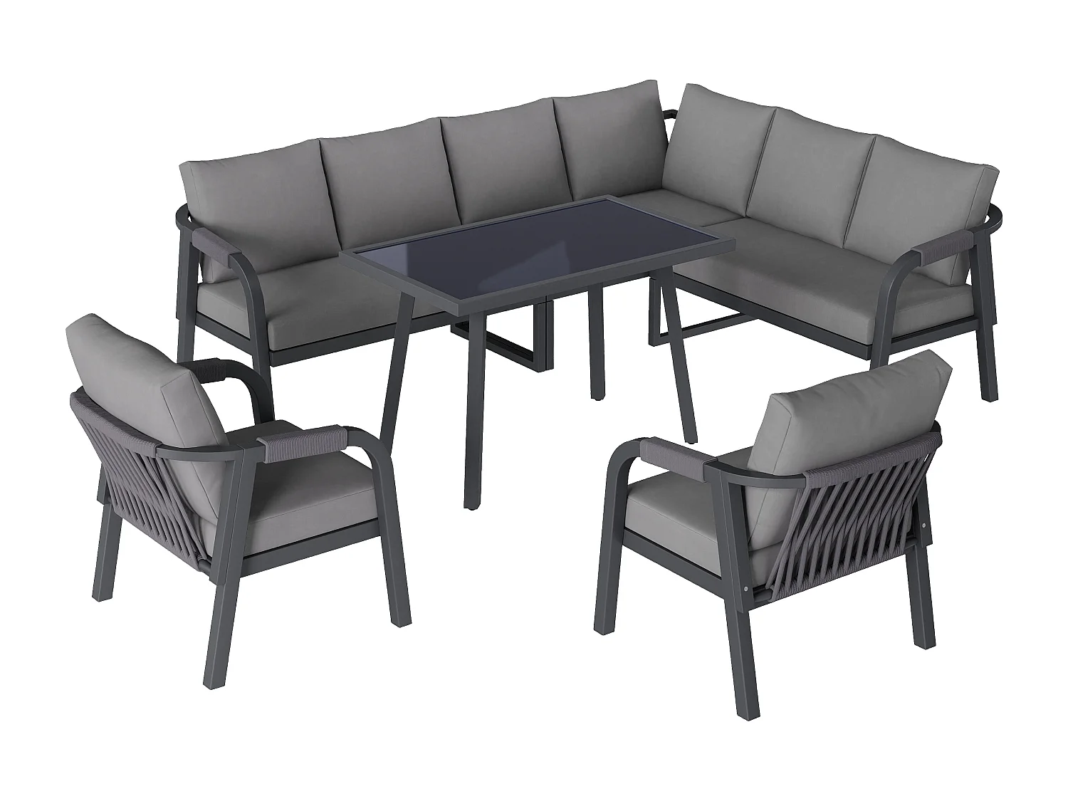 8-persoons tuinset - met geweven armleuningen en rugleuningen + bank + tafel + 2 fauteuils - metaal - grijs