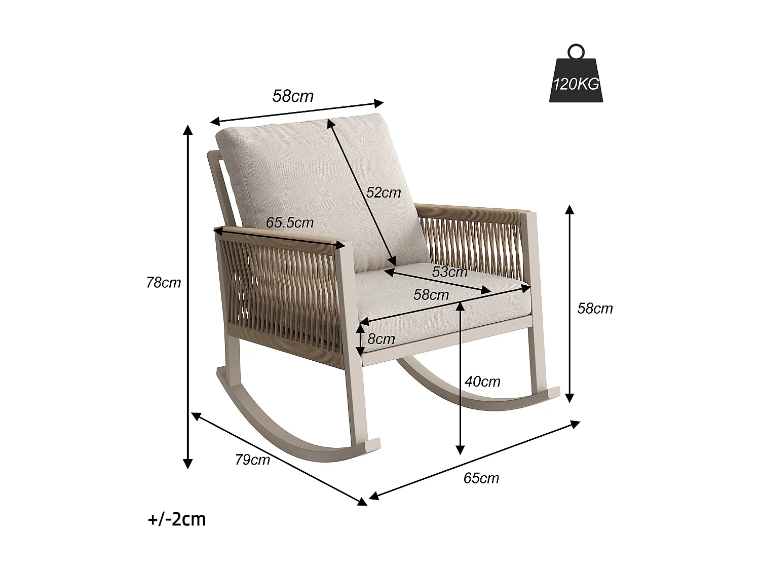 Modulaire tuinset voor 6 personen - met 2 schommelstoelen + bank + tafel + kussens - metaal - beige
