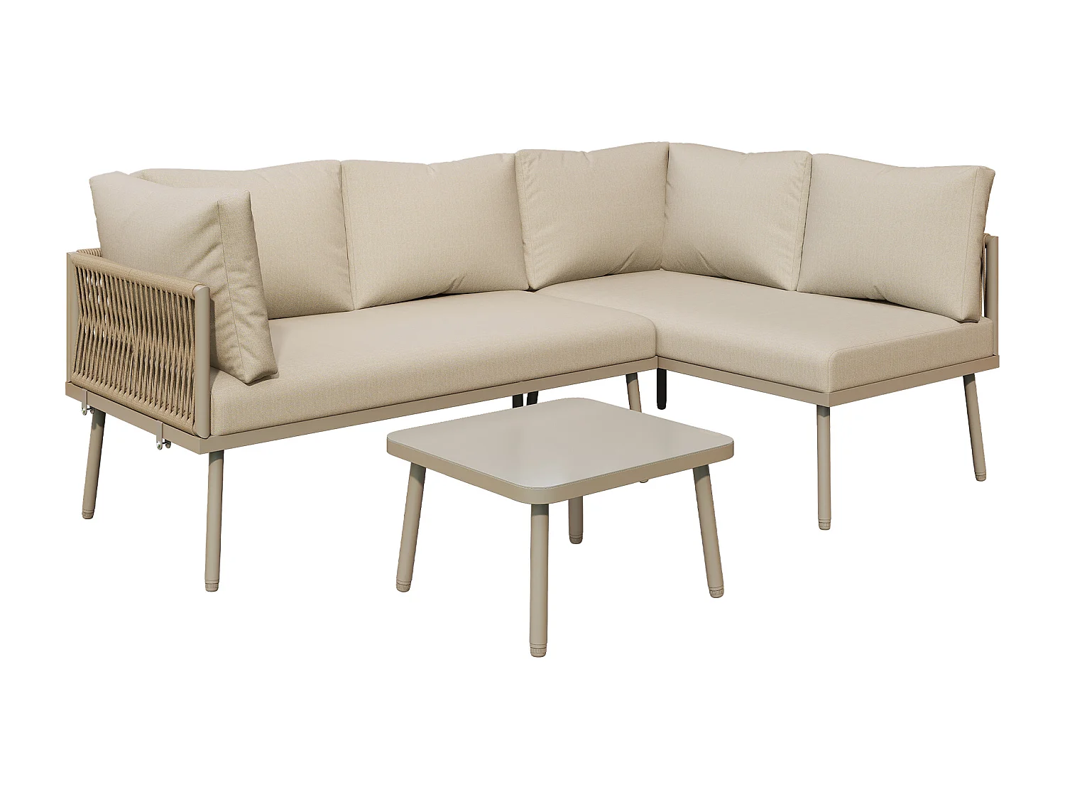 Modulaire tuinset voor 6 personen - met 2 schommelstoelen + bank + tafel + kussens - metaal - beige