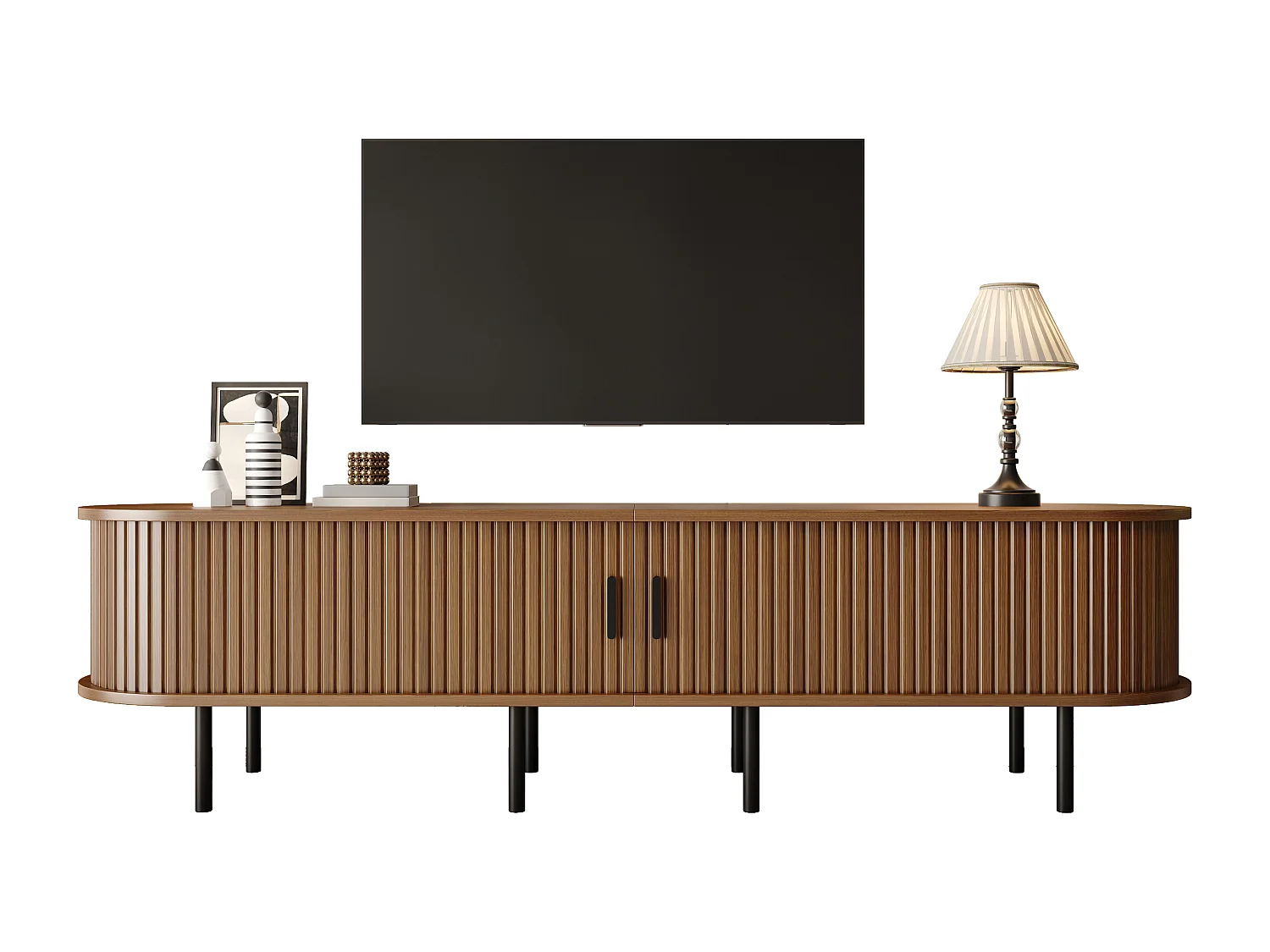 Moderner TV-Ständer – 170 x 40 x 46 cm – mit Schiebetüren und 2 offenen Regalböden – Metallbeine – MDF – braun