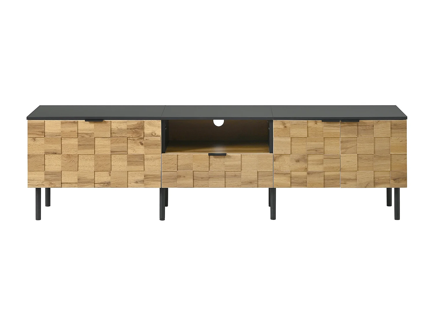 Mueble para TV con aspecto de madera para salón - 170 x 35 x 44,5 cm - con 2 puertas + cajón - patas de metal - aglomerado - madera natural
