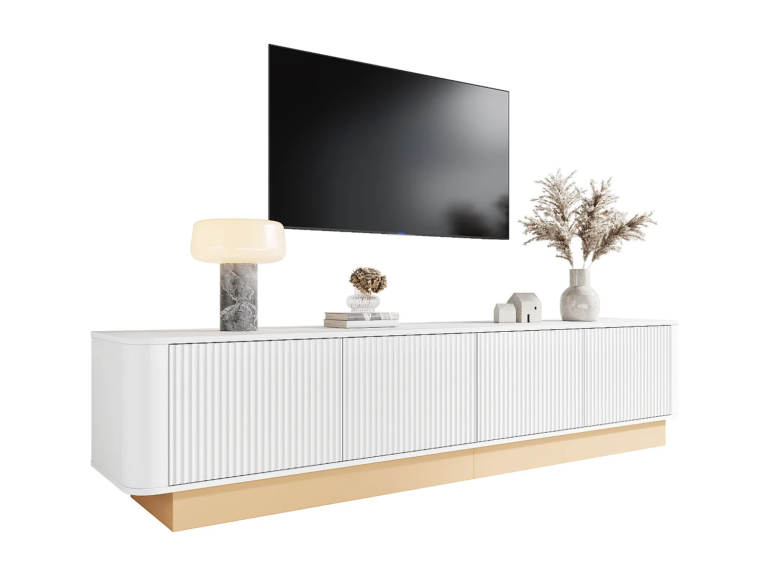 Luxuriöser TV-Ständer – 200 x 40 x 47,5 cm – mit 4 Türen – moderner Minimalismus – MDF – weiß