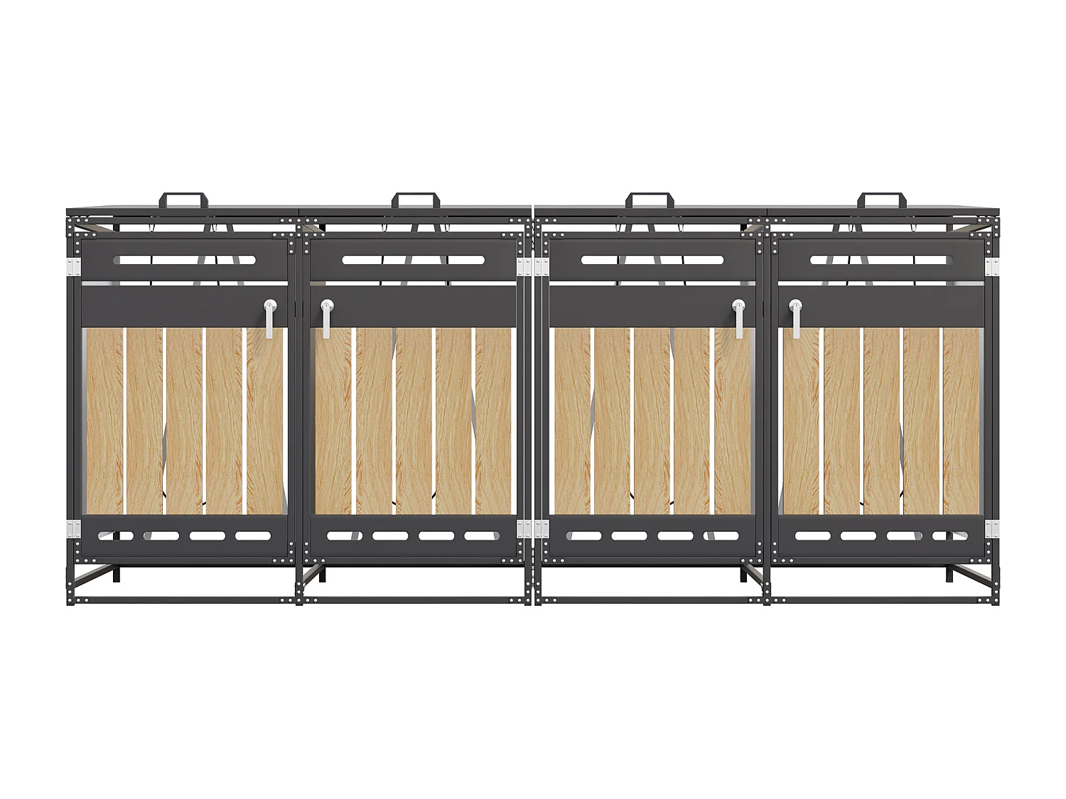Abri pour 4 poubelles de jardin - 2 x 131 x 79 x 116 cm - avec couvercle hydraulique + serrure + 4 portes - métal - noir
