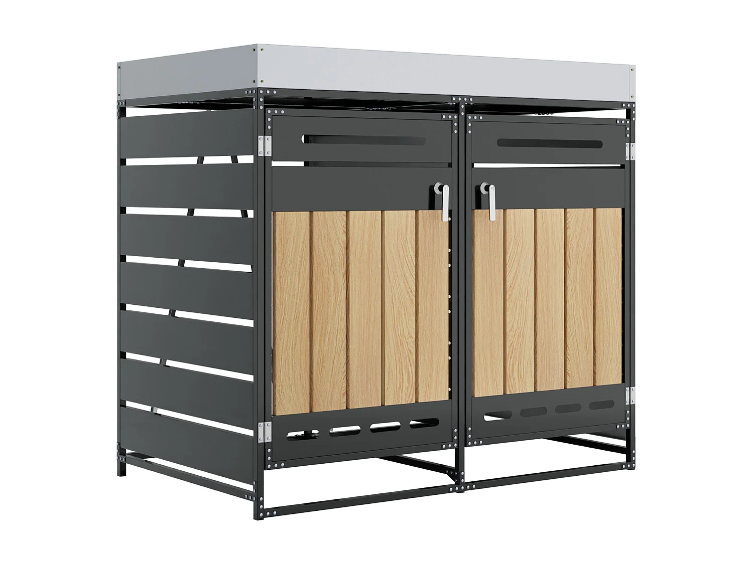 Abri pour 2 poubelles de jardin - 131 x 79 x 120 cm - avec bac à fleurs + serrure + 2 portes - métal - noir