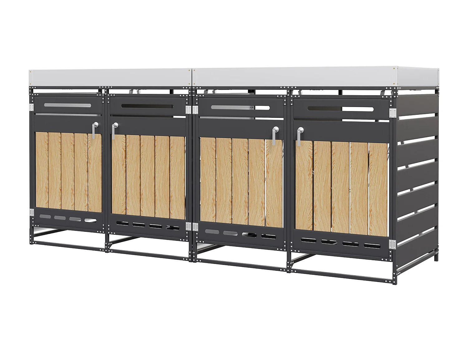 Abri pour 4 poubelles de jardin - 2 x 131 x 79 x 120 cm - avec bac à fleurs + serrure + 2 portes - métal - noir