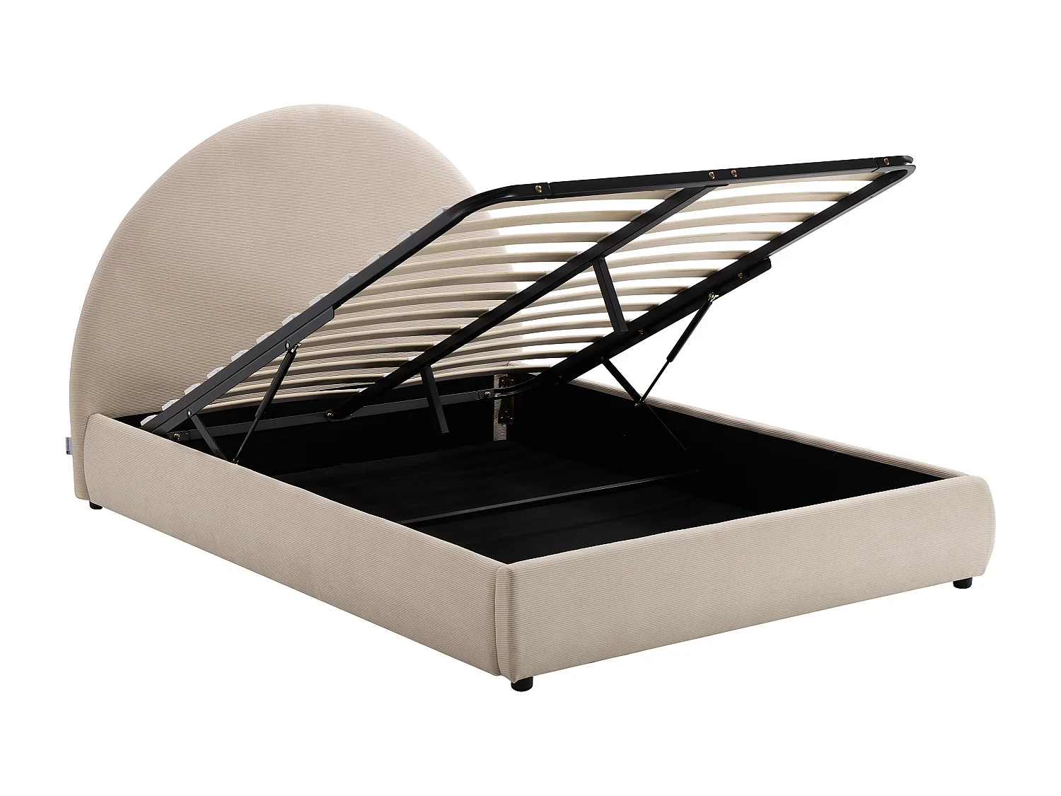 Lit coffre 160 x 200 cm - Velours côtelé - Beige + Matelas - LIRIMO