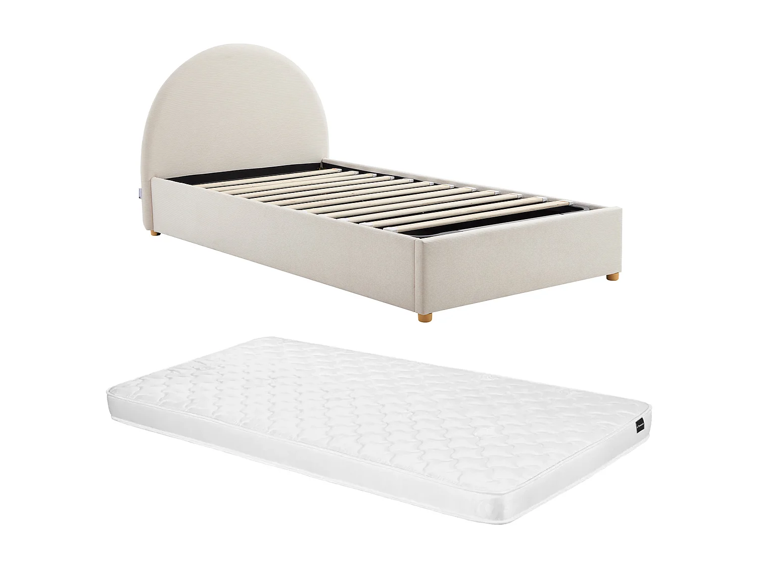 Lit coffre 90 x 200 cm - Velours côtelé - Beige + Matelas - LIRIMO