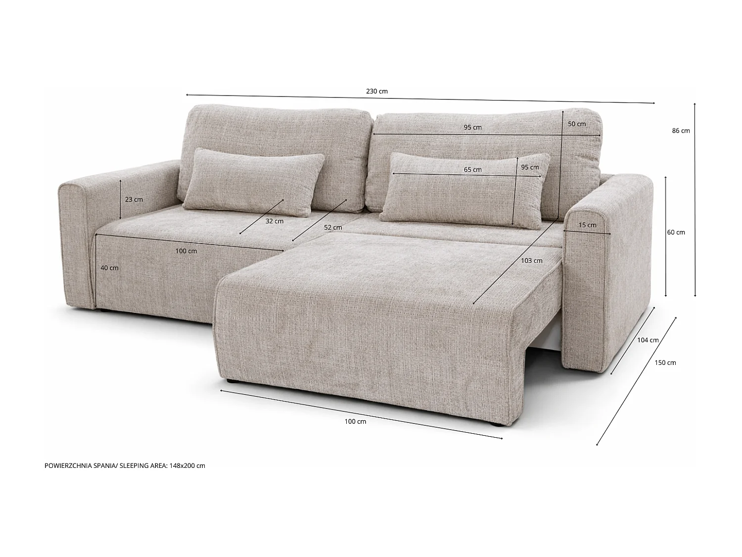 Canapé d’angle convertible BOND 2-en-1 230x150 cm, en tissu POSO 6 marron