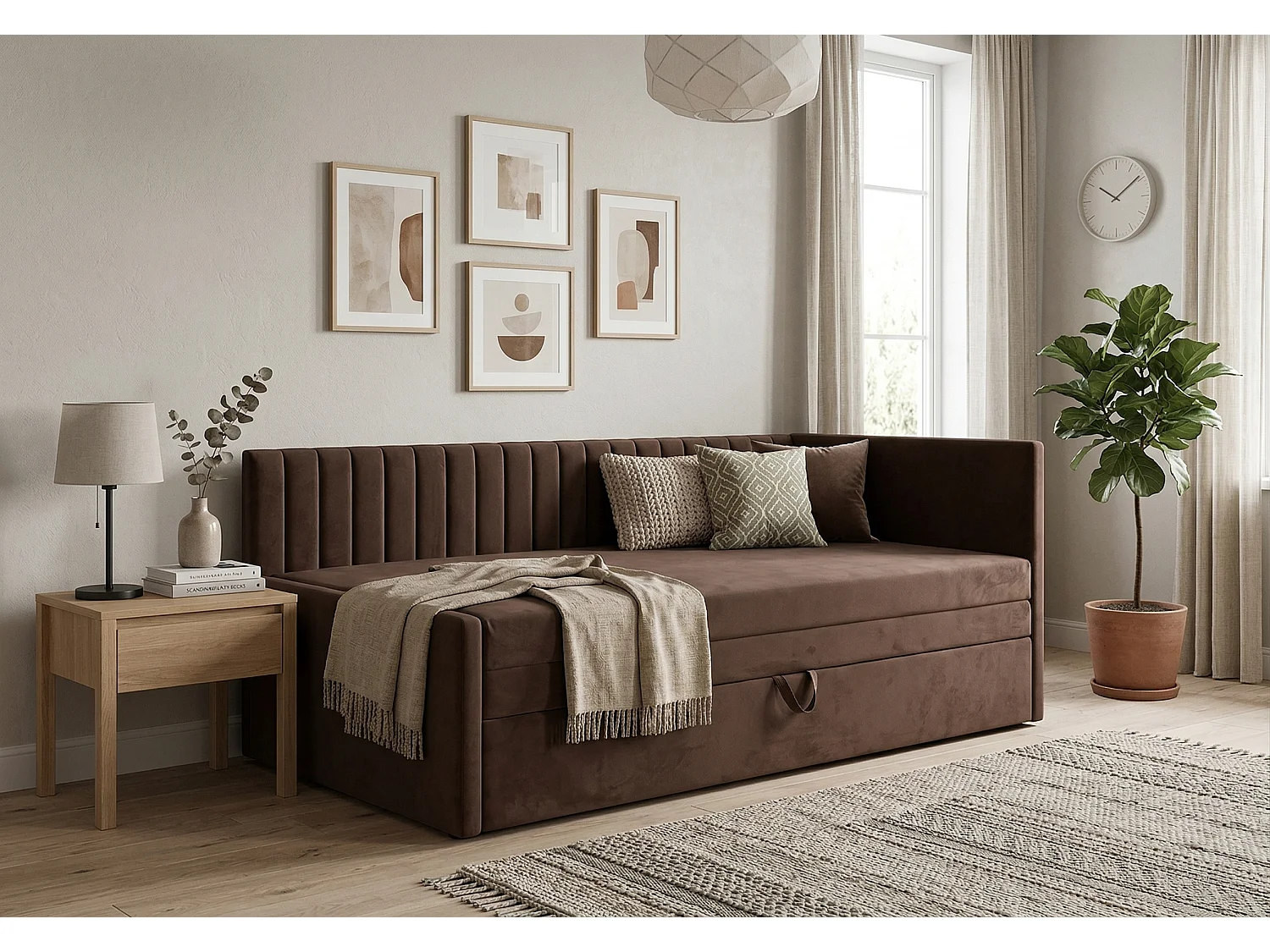 Łóżko dzienne wysuwane 2x90x200cm w tkaninie MANILA 4 brązowej