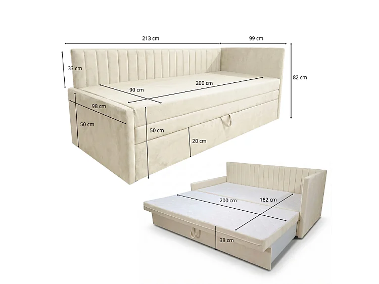 Łóżko dzienne wysuwane 2x90x200cm w tkaninie MANILA 11 jasnoniebieskiej