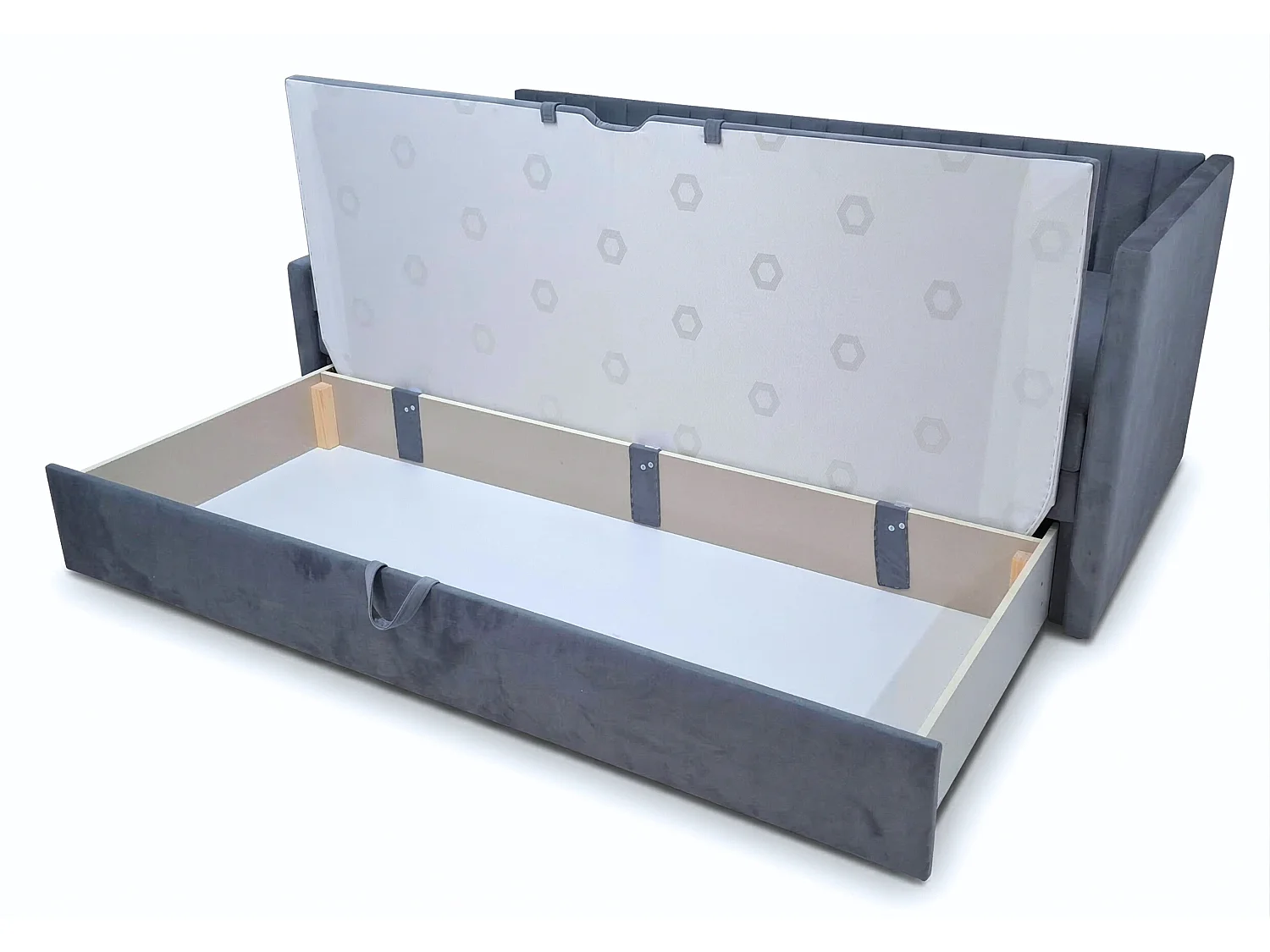 Łóżko dzienne wysuwane 2x90x200cm w tkaninie MANILA 25 ciemnoniebieskiej