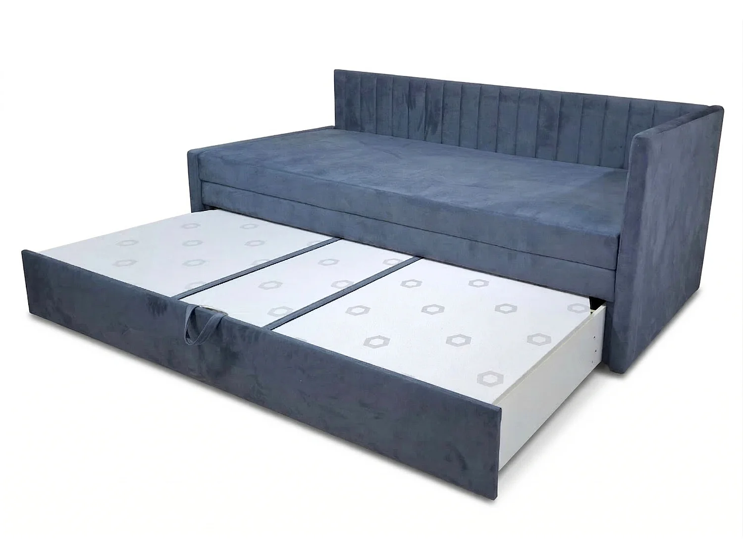 Łóżko dzienne wysuwane 2x90x200cm w tkaninie MANILA 25 ciemnoniebieskiej