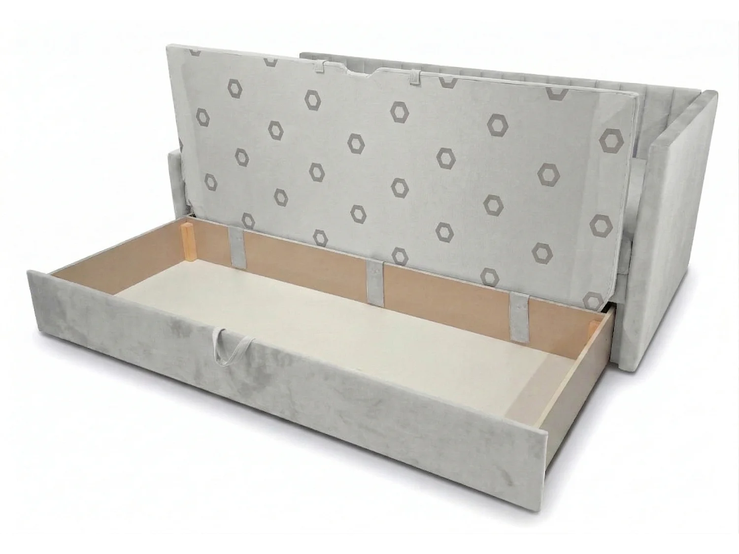 Łóżko dzienne wysuwane 2x90x200cm w tkaninie MANILA 14 jasnoszarej