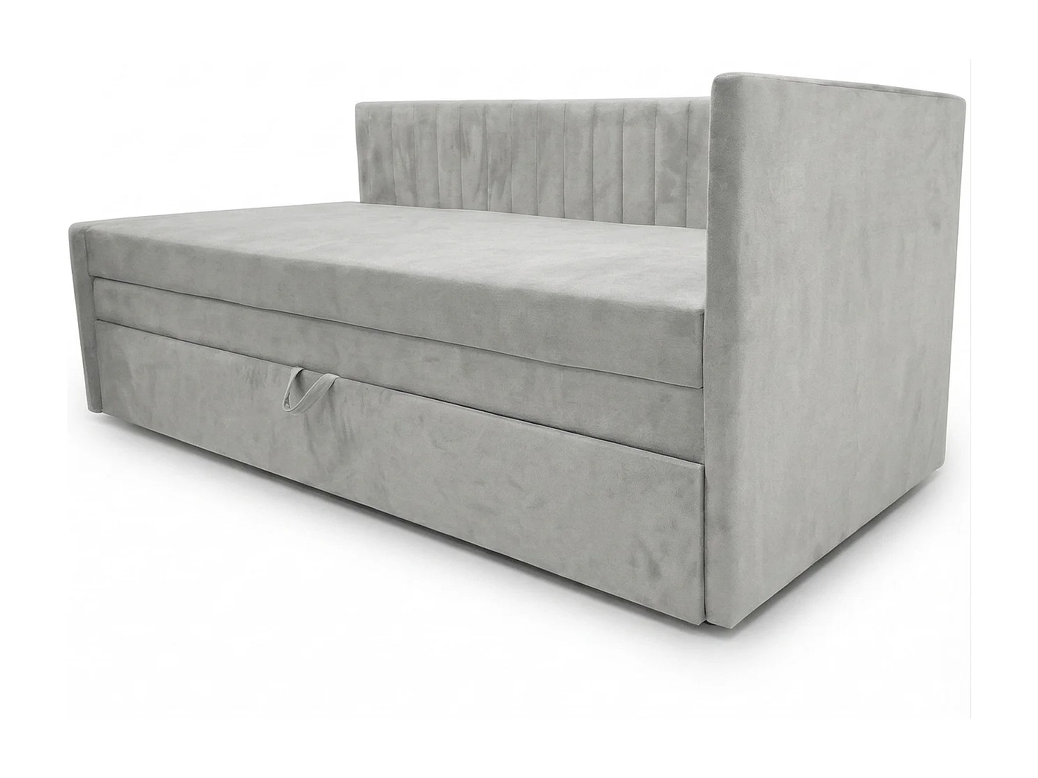 Łóżko dzienne wysuwane 2x90x200cm w tkaninie MANILA 14 jasnoszarej