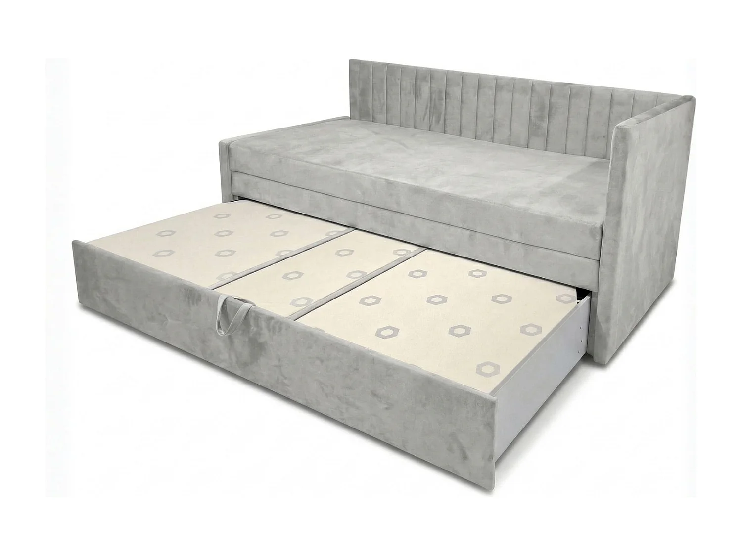 Łóżko dzienne wysuwane 2x90x200cm w tkaninie MANILA 14 jasnoszarej