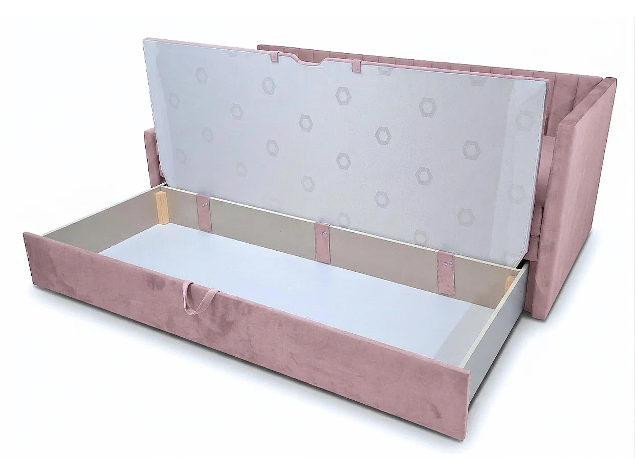 Lit de jour gigogne 2x90x200 cm en tissu MANILA 9 rose