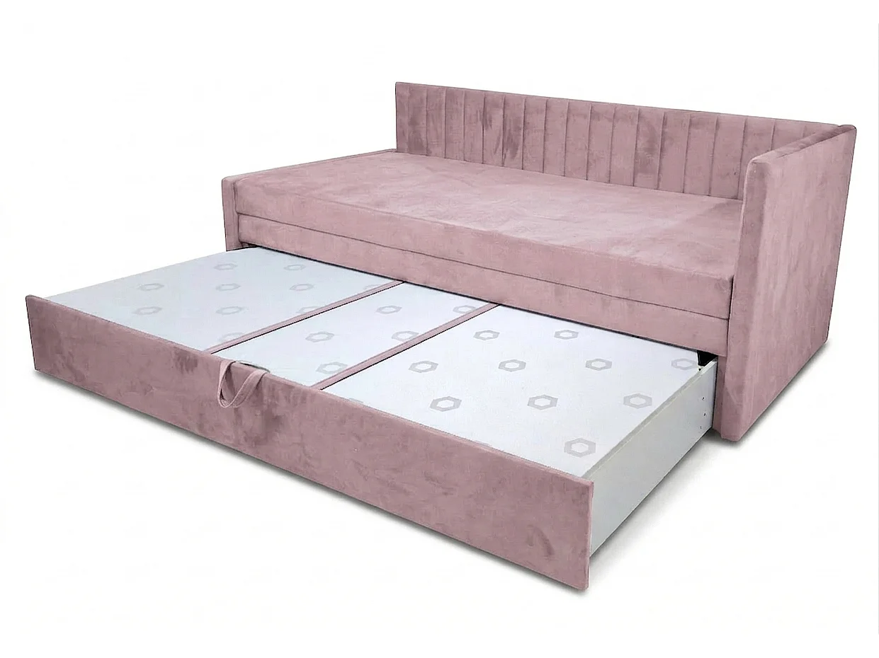 Lit de jour gigogne 2x90x200 cm en tissu MANILA 9 rose