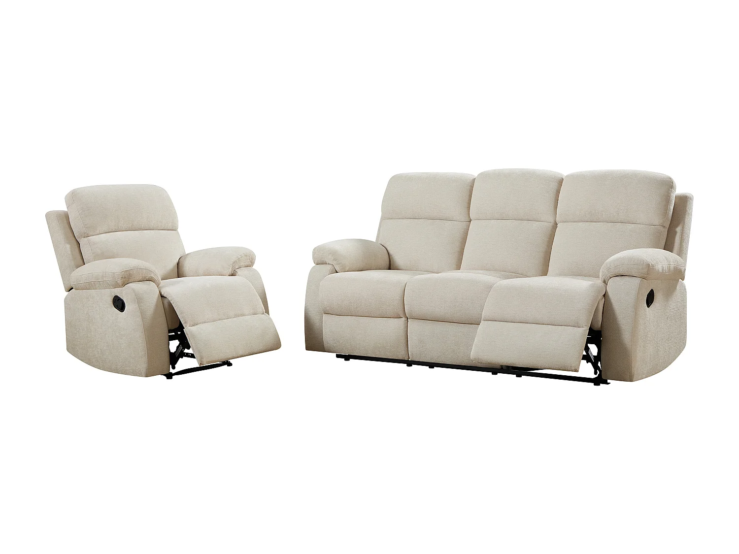 Canapé 3 places et un fauteuil relax en tissu texturé beige TOLZANO