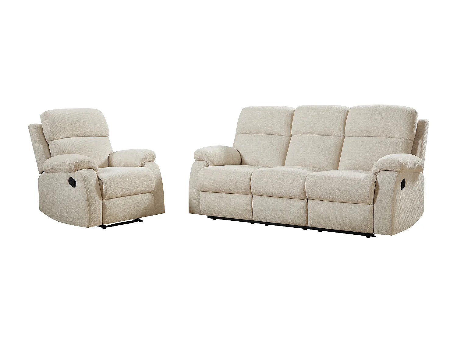 Canapé 3 places et un fauteuil relax en tissu texturé beige TOLZANO