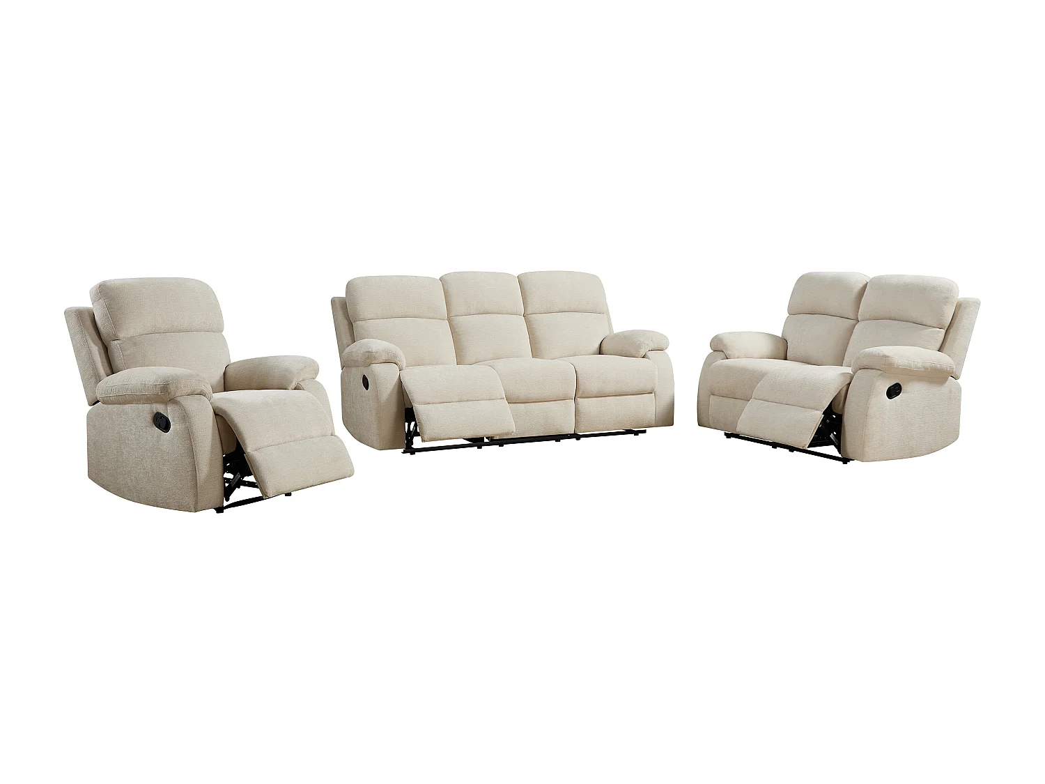 Canapé 3 places, 2 places et un fauteuil relax en tissu texturé beige TOLZANO
