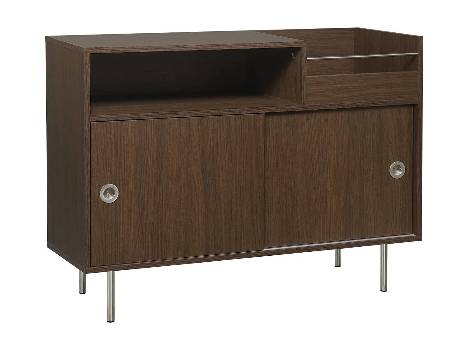 Mueble de vinilo vintage con decoración de madera y acero inoxidable,