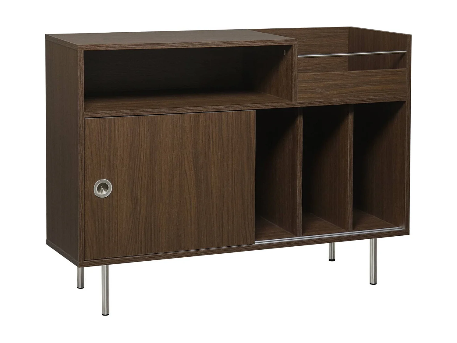 Mueble de vinilo vintage con decoración de madera y acero inoxidable,
