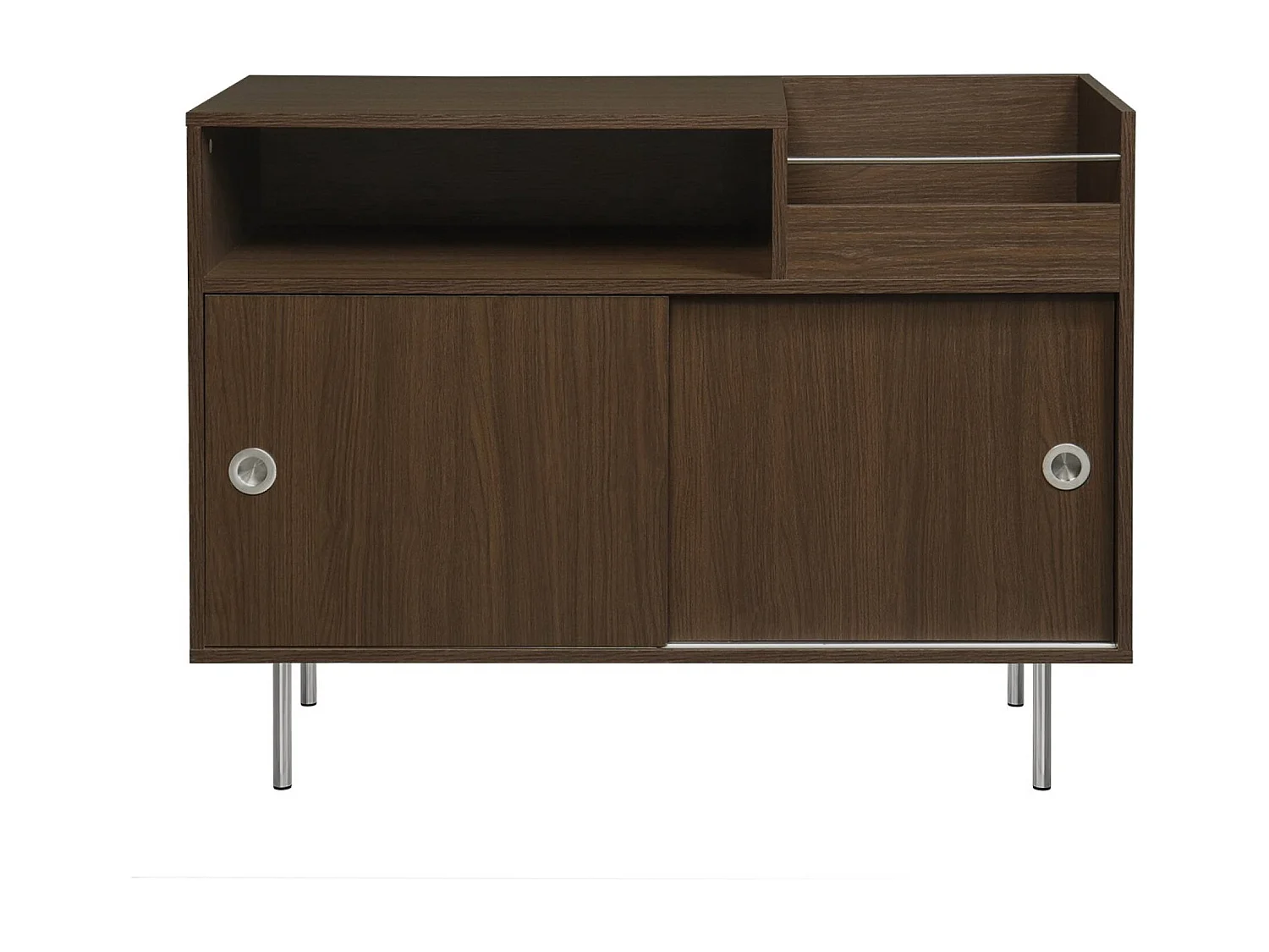 Mueble de vinilo vintage con decoración de madera y acero inoxidable,