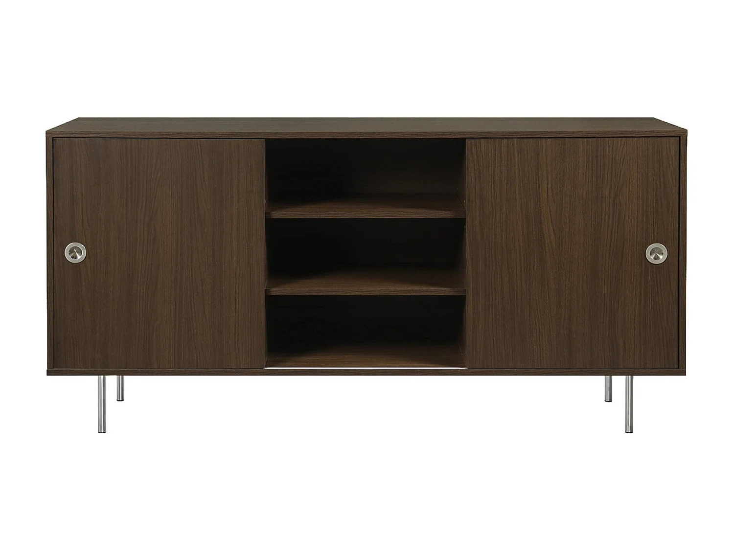 Buffet vintage décor bois et acier inoxydable 2 portes coulissantes 150cm noyer - Shelby