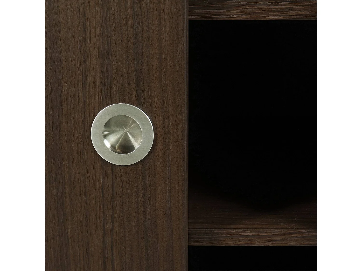 Buffet vintage décor bois et acier inoxydable 2 portes coulissantes 150cm noyer - Shelby