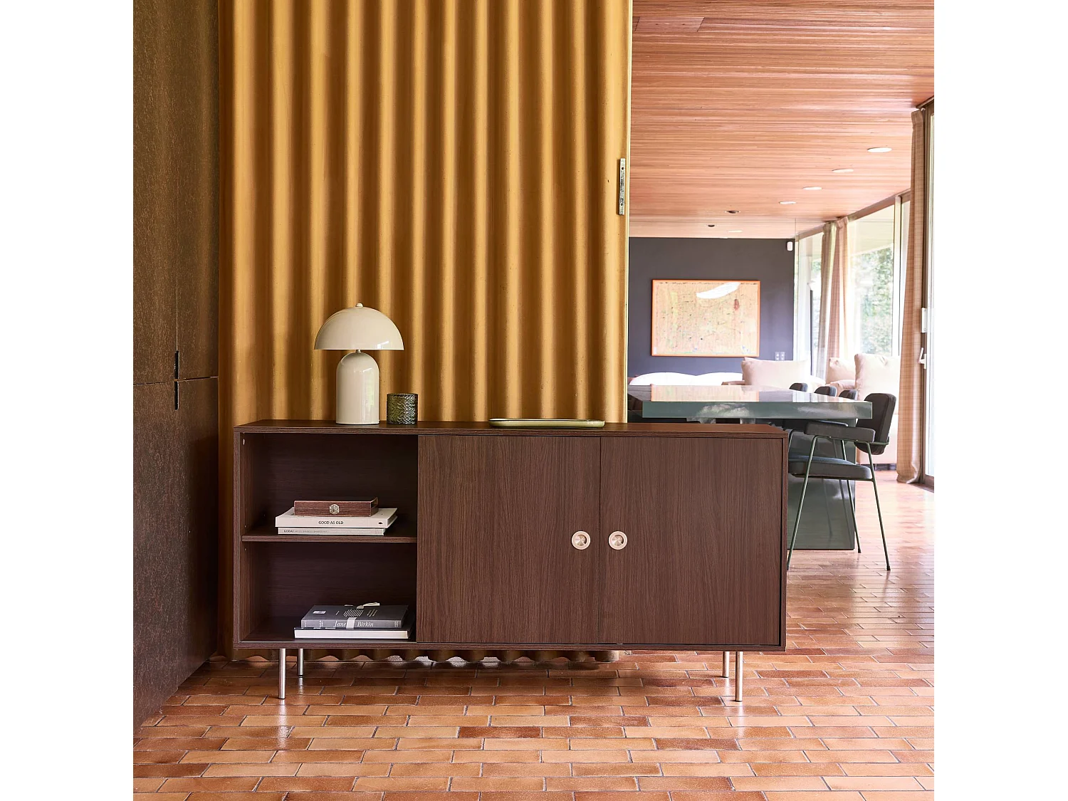 Aparador vintage de madera y acero inoxidable con 2 puertas, 150 cm