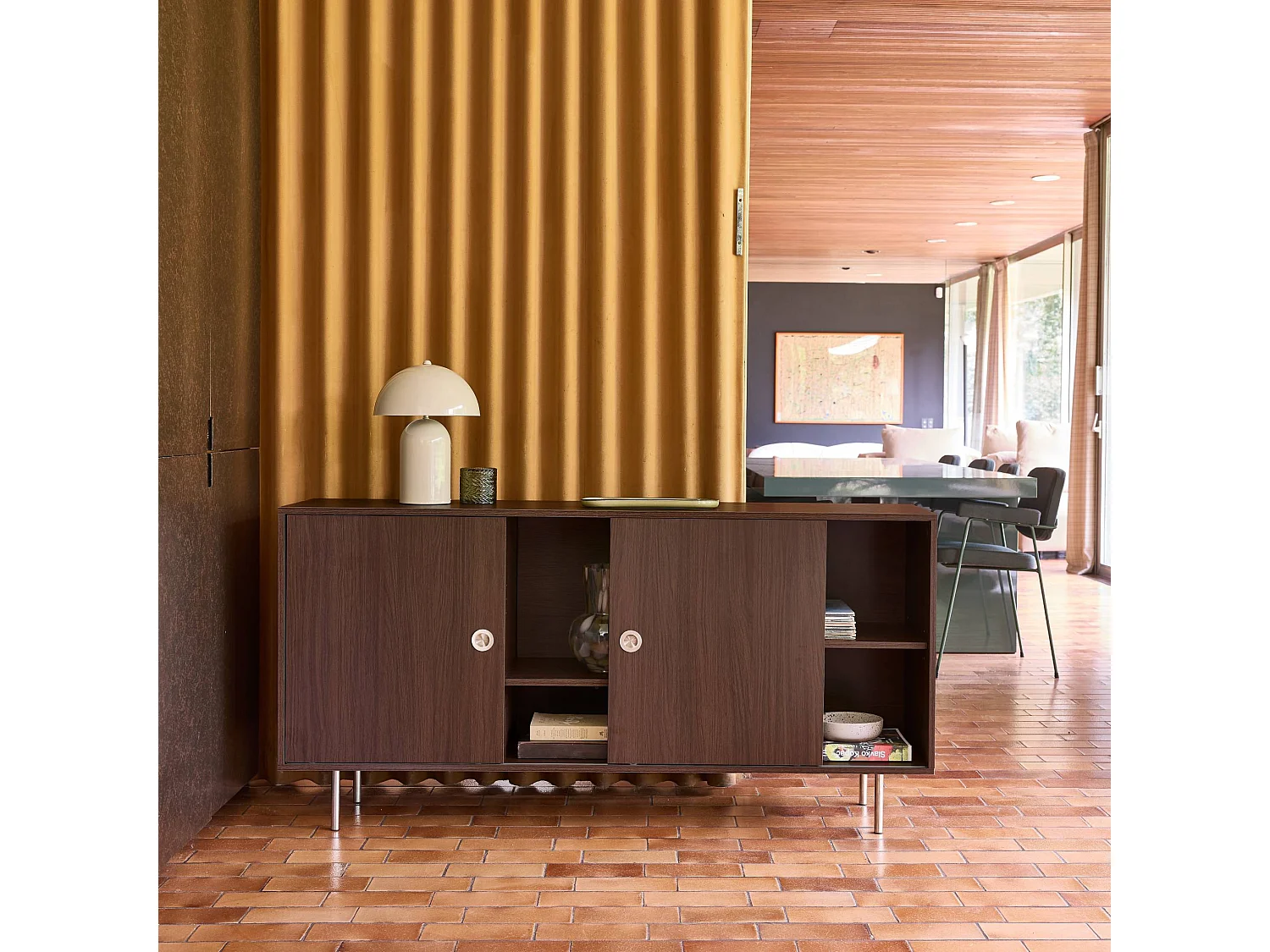 Aparador vintage de madera y acero inoxidable con 2 puertas, 150 cm