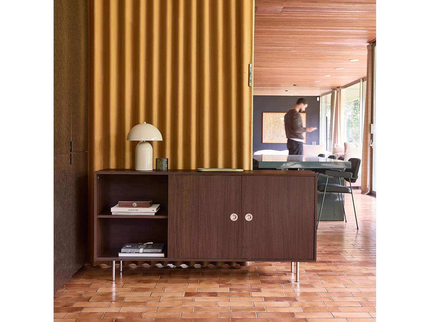 Aparador vintage de madera y acero inoxidable con 2 puertas, 150 cm