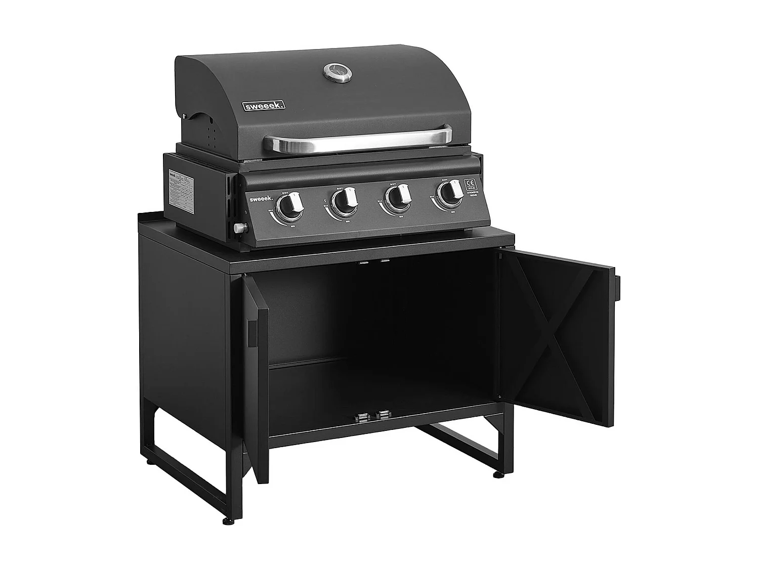 Cuisine extérieure 3 modules acier inoxydable avec barbecue gaz 4 brûleurs noir - Kea