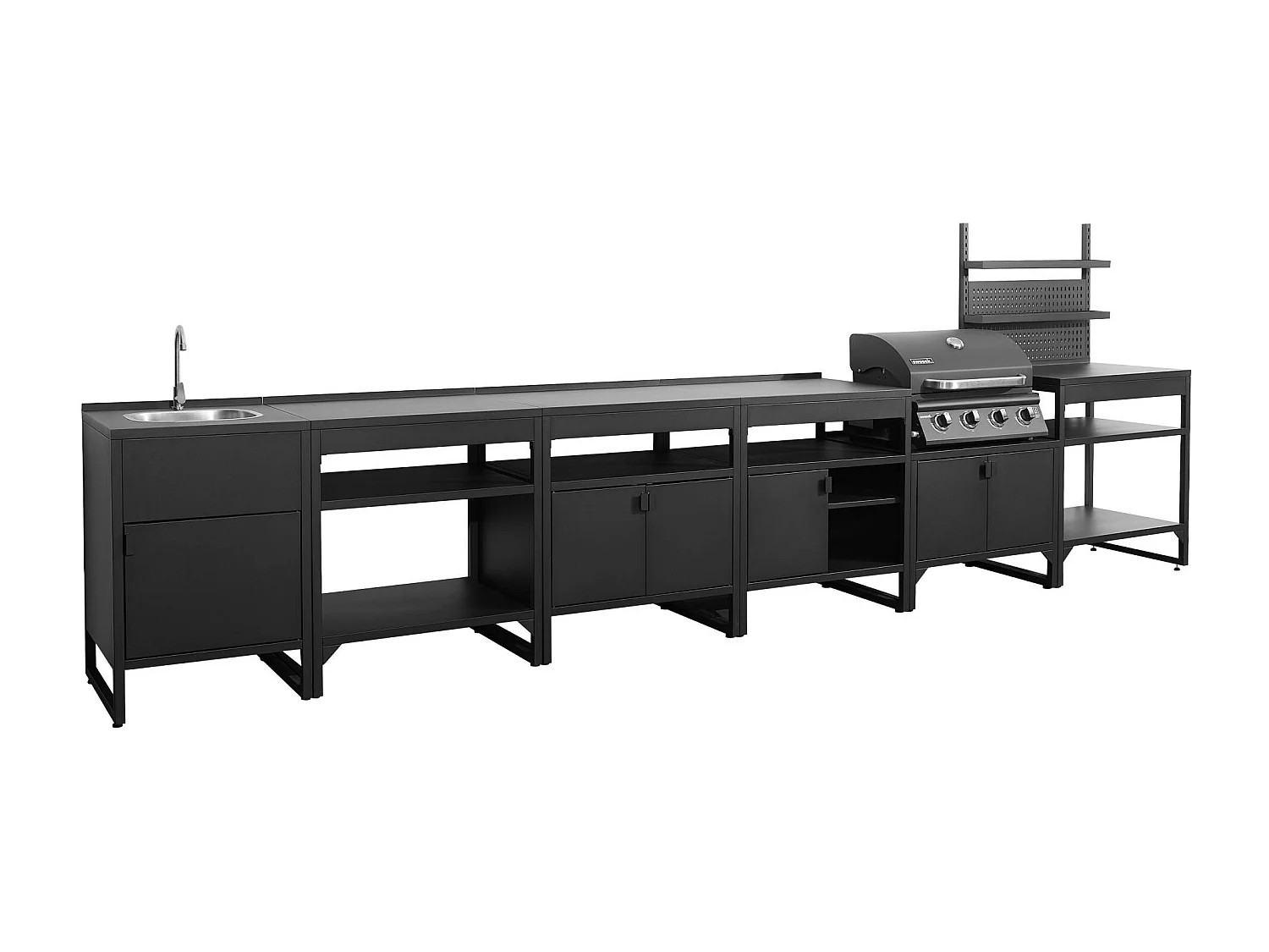 Cuisine extérieure 6 modules acier inoxydable avec barbecue gaz 4 brûleurs noir - Kea