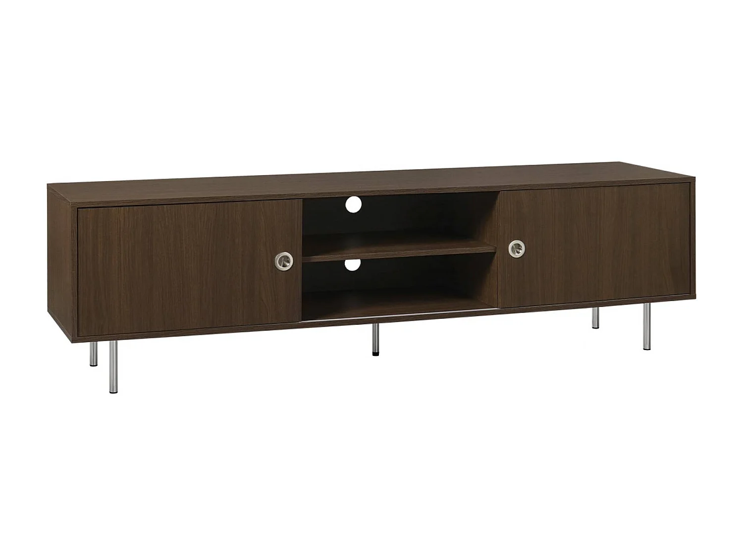 Meuble TV vintage décor bois et acier inoxydable 2 portes coulissantes 180cm noyer - Shelby