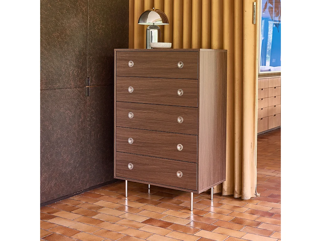 Cassettiera vintage decorata in legno e acciaio inossidabile, 5