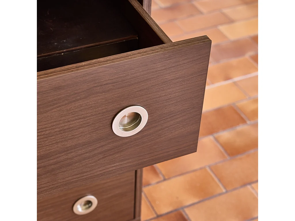 Cómoda vintage decorativa de madera y acero inoxidable, con 6 cajones