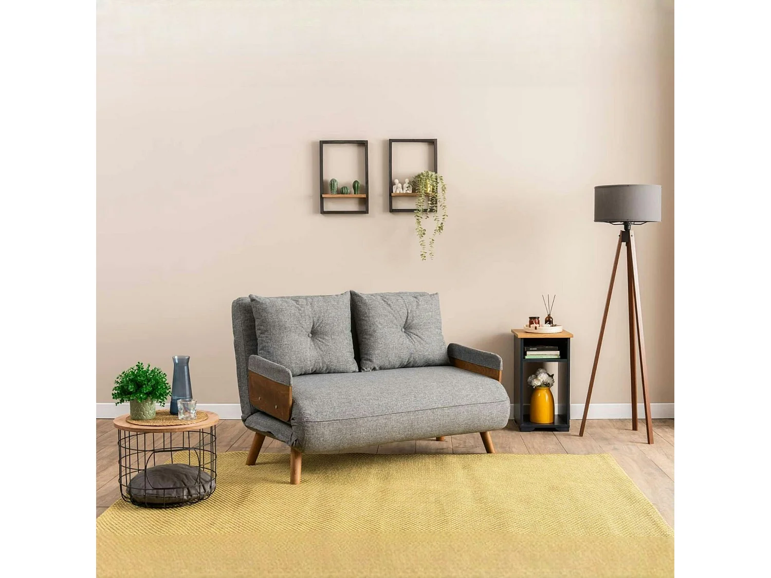 Canapé-lit d'appoint en tissu gris chiné, 2 places LOJA