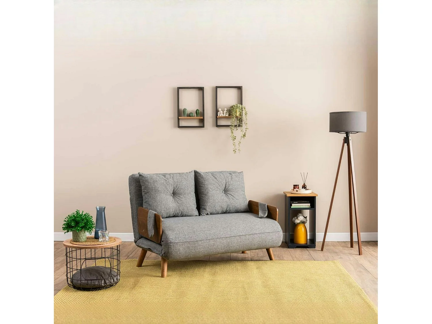 Canapé-lit d'appoint en tissu gris chiné, 2 places LOJA