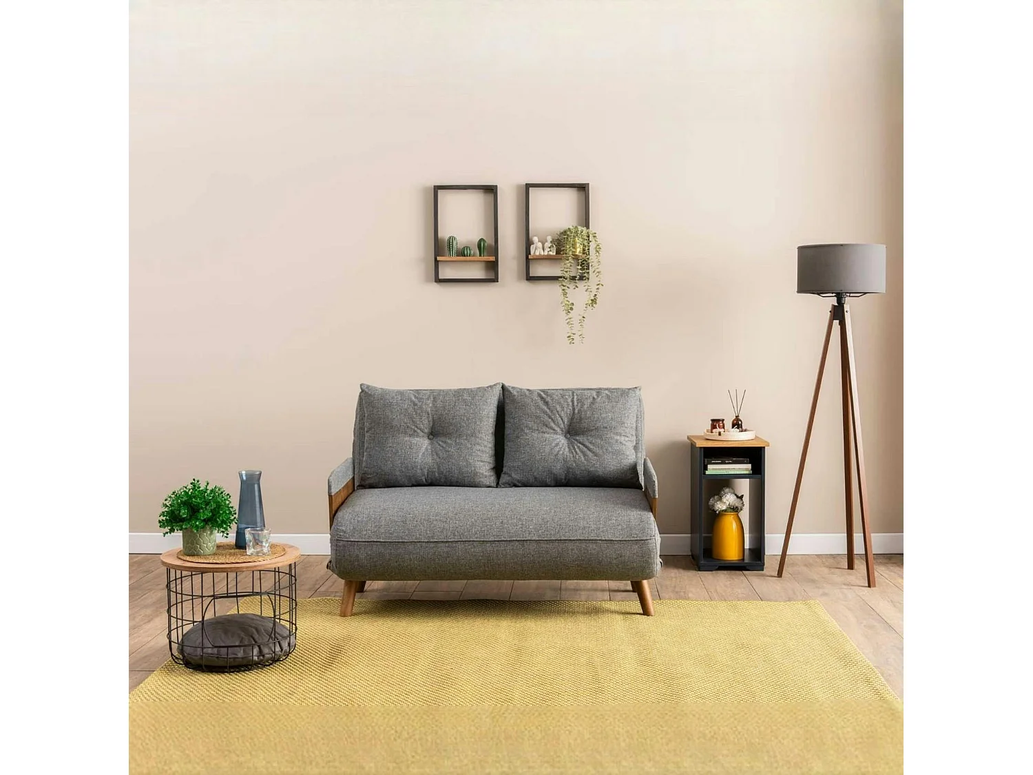 Canapé-lit d'appoint en tissu gris chiné, 2 places LOJA